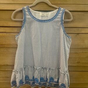 Vineyard Vines Blue and White Medium Relaxed Ruffled Sleeveless Blouse